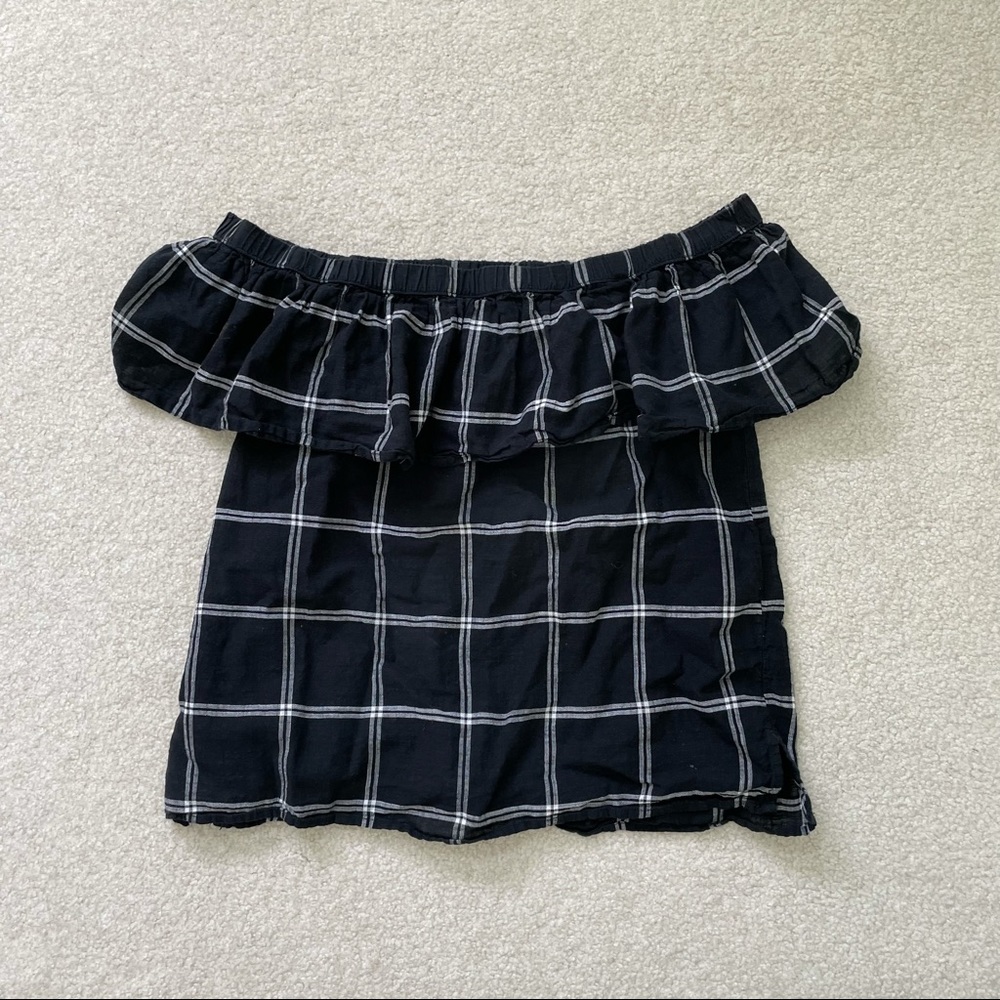 off the shoulder black plaid top from abercrombie